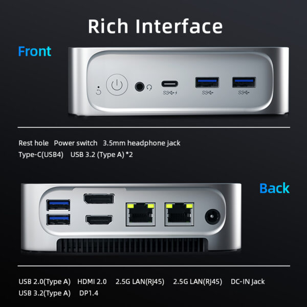 Machenike Mini PC AMD Ryzen7 7735HS Ryzen5 6600H 16G DDR5 RAM 512G SSD PCIE4.0 WiFi6 2023 - Image 4