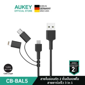 AUKEY CB-BAL5 สายชาร์จเร็ว 3-in-1 รองรับ iPhone, Android (USB-C/Micro)
