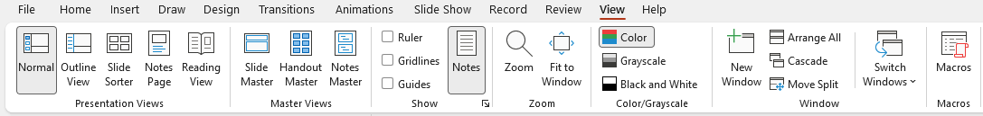 Word Ribbon แท็บ View เต็มแถบ แบ่งกรอบ 7 กลุ่มคำสั่ง