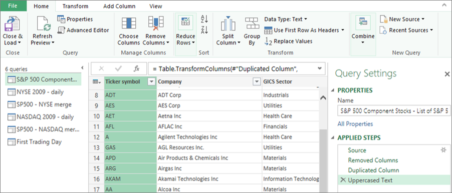 หน้าต่าง Power Query Editor ของจริง แสดง Applied Steps และตารางข้อมูลที่กำลังปรับแต่ง