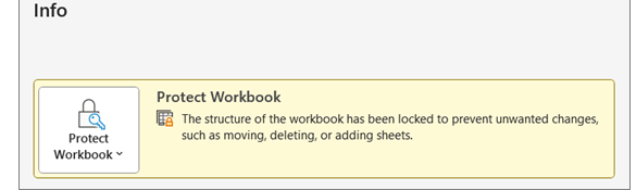 ปุ่ม Protect Workbook ที่หน้า File Info ใน Excel สำหรับเข้าสู่เมนูตั้งรหัสผ่าน