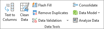 ปุ่ม Text to Columns ของจริงในกลุ่ม Data Tools บนแท็บ Data ของ Excel