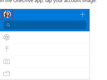 แอป OneDrive บน iOS แตะไอคอนบัญชีมุมบนซ้ายเพื่อเข้า Settings