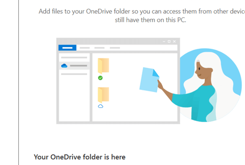 หน้าจอตั้งค่า Your OneDrive folder ตอนติดตั้ง OneDrive ครั้งแรก เลือกตำแหน่งโฟลเดอร์