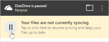 ปุ่มแสดงสถานะ OneDrive กำลังหยุดซิงค์ชั่วคราว (Paused)