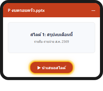แอป PowerPoint มือถือเปิดไฟล์จาก OneDrive แสดงปุ่มนำเสนอสไลด์