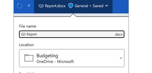 คลิกชื่อไฟล์ในแถบด้านบนเพื่อเปิดเมนู Version history ใน Word/Excel/PowerPoint