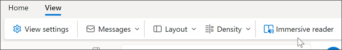 เลือก Immersive Reader จากแท็บ View ใน Outlook on the web