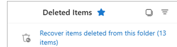 โฟลเดอร์ Deleted Items พร้อมลิงก์ Recover items deleted from this folder ใน Outlook