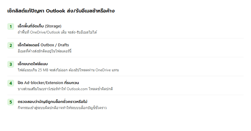 เช็กลิสต์ 5 ข้อสำหรับแก้ปัญหา Outlook ส่งรับอีเมลช้าหรือค้าง