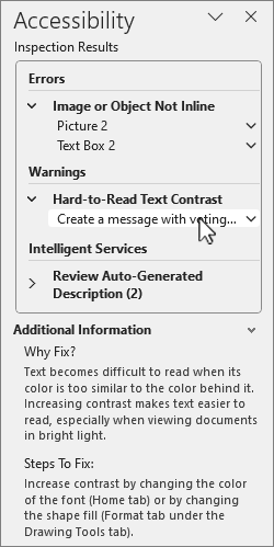 แผง Accessibility แสดงผลตรวจสอบ Errors และ Warnings ใน PowerPoint