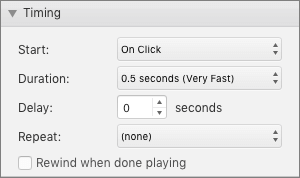 ตัวเลือก Timing ของจริงใน PowerPoint แสดง Start, Duration, Delay สำหรับปรับจังหวะ Animation