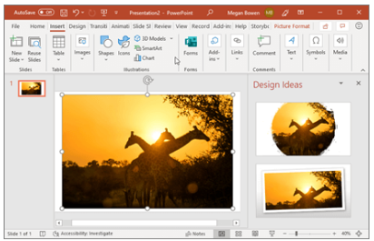 แผง Design Ideas ใน PowerPoint แนะนำเลย์เอาต์สไลด์จากรูปภาพที่ใส่เข้าไป