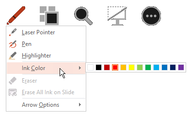 เมนู Ink Color เลือกสีปากกาวาดบนสไลด์ขณะนำเสนอ PowerPoint