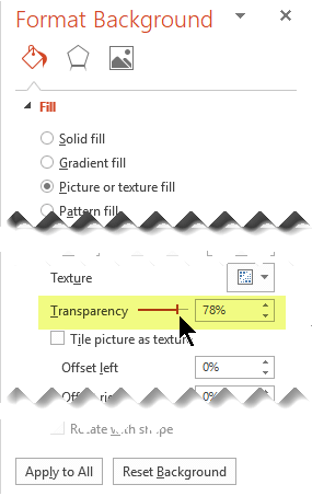 แผง Format Background ปรับความโปร่งใสของรูปภาพพื้นหลังใน PowerPoint