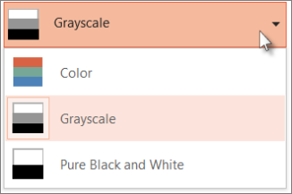 ตัวเลือก Color, Grayscale และ Pure Black and White ในหน้า Print ของ PowerPoint