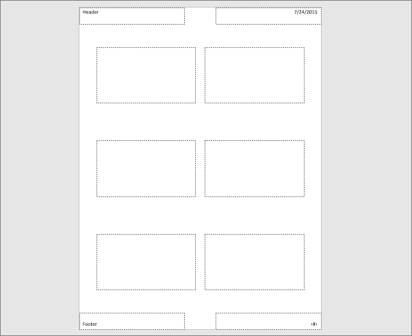 มุมมอง Handout Master ของจริงใน PowerPoint แสดงกรอบ Header, Footer และตำแหน่งสไลด์ 6 แผ่นต่อหน้า