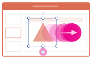 ท่าทางลากย้ายวัตถุในสไลด์ด้วยนิ้วบนแอป PowerPoint มือถือ