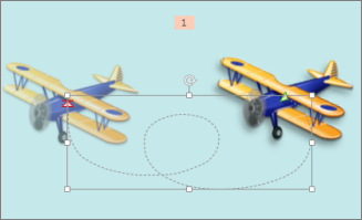 ตัวอย่างเส้นทาง Motion Path จริงใน PowerPoint แสดงจุดเริ่มต้นสีเขียวและปลายทางสีแดง