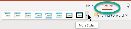 แกลเลอรี Picture Styles ในแท็บ Picture ของ PowerPoint