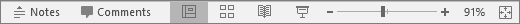 ปุ่มสลับมุมมองรวมถึง Reading View ที่แถบด้านล่างของ PowerPoint