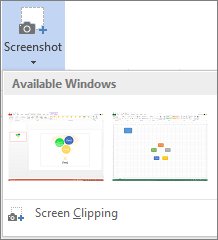แกลเลอรี Available Windows และตัวเลือก Screen Clipping ใน PowerPoint