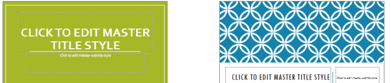 ตัวอย่างเลย์เอาต์หน้าปกจาก 2 ธีมต่างกันใน PowerPoint Slide Master แสดงข้อความ CLICK TO EDIT MASTER TITLE STYLE