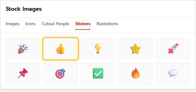 แกลเลอรีสติกเกอร์ในหมวด Stickers ของ Stock Images PowerPoint