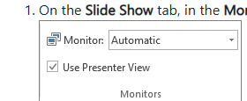 ช่อง Use Presenter View ในแท็บ Slide Show ของ PowerPoint