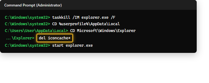 คำสั่งล้าง Icon Cache ผ่าน Command Prompt บน Windows 11