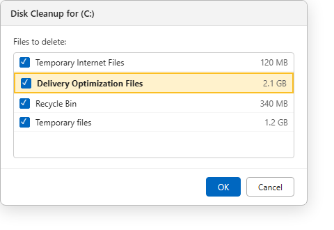 ติ๊กเลือก Delivery Optimization Files ในหน้า Disk Cleanup บน Windows 11