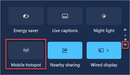 ปุ่ม Mobile hotspot ในแผง Quick Settings บน Windows 11