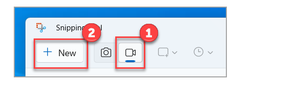 ปุ่ม Record และ New ใน Snipping Tool สำหรับเริ่มอัดวิดีโอหน้าจอ