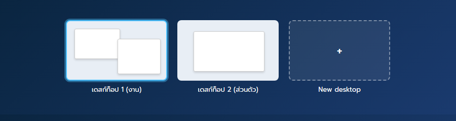 หน้าจอ Task View แสดงเดสก์ท็อปหลายชุดและปุ่มสร้างใหม่ใน Windows 11