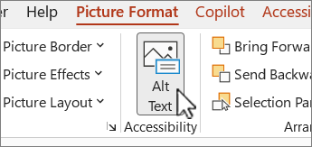 ปุ่ม Alt Text ในแท็บ Picture Format ของ Word