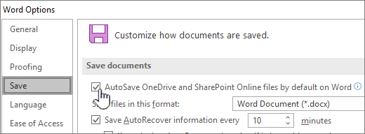 สวิตช์ AutoSave มุมซ้ายบนของหน้าต่าง Word