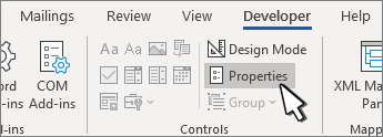 ปุ่ม Properties ในแท็บ Developer ของ Word ใช้ตั้งค่า Content Control