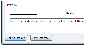 ปุ่ม Set As Default ในหน้าต่าง Font ของ Word