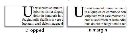 เปรียบเทียบ Drop Cap แบบ Dropped และ In margin ใน Word
