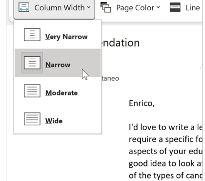 เมนู Column Width ใน Immersive Reader ปรับความกว้างของข้อความ 4 ระดับ