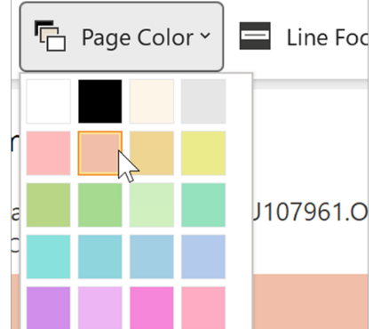 จานสีสำหรับเปลี่ยนพื้นหลังหน้าจอใน Immersive Reader