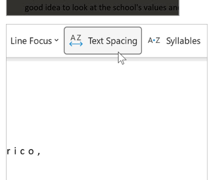 ปุ่ม Text Spacing ใน Immersive Reader เพิ่มระยะห่างตัวอักษรและคำ
