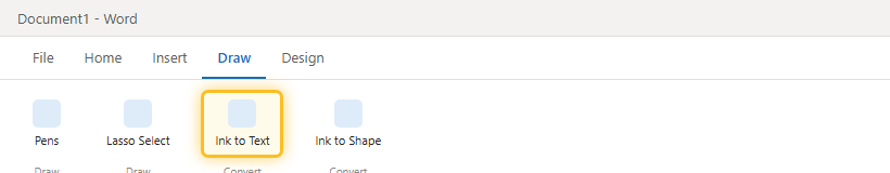ปุ่ม Ink to Text อยู่บนแท็บ Draw ของ Word