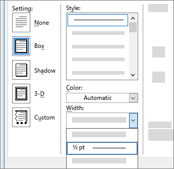 หน้าต่าง Borders and Shading ของ Word ตั้งค่า Setting, Style, Color และ Width ของกรอบหน้ากระดาษ