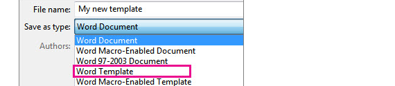 เลือก Word Template (*.dotx) ในช่อง Save as type ตอนบันทึกไฟล์ Word