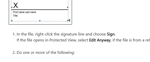 เส้นลายเซ็น Signature Line ที่มีเครื่องหมาย X และช่องชื่อ-ตำแหน่งใน Word