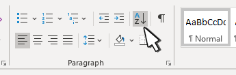 ปุ่ม Sort ในกลุ่ม Paragraph แท็บ Home ของ Word