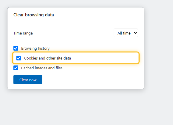 หน้าต่าง Clear browsing data ใน Edge ติ๊กเลือก Cookies and other site data แล้วกด Clear now