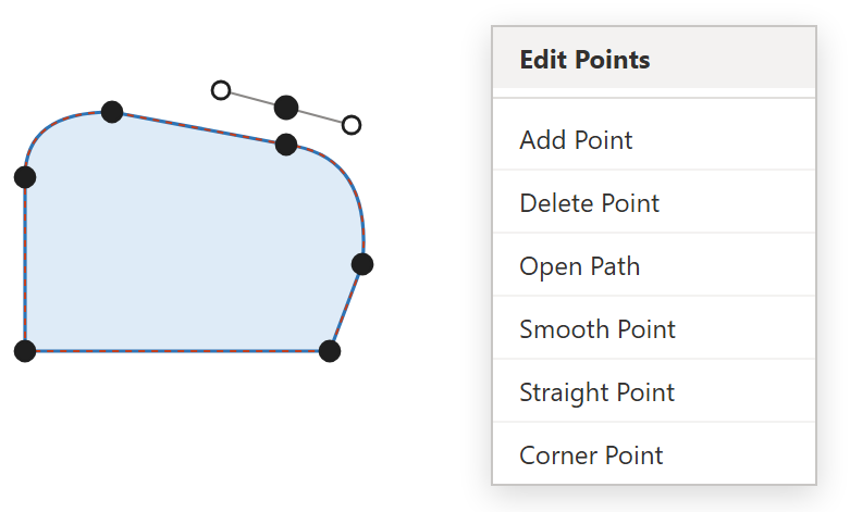 รูปทรงใน PowerPoint อยู่ในโหมด Edit Points เส้นขอบเป็นเส้นประ มีจุดดำและที่จับปรับส่วนโค้ง พร้อมเมนู Edit Points