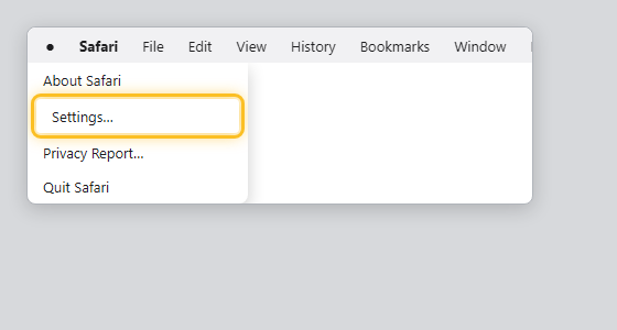 เมนู Safari บนแถบเมนู Mac เลือก Settings
